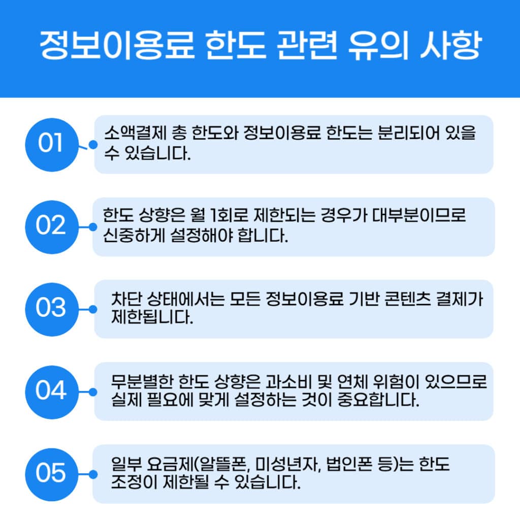 정보이용료 한도 유의 사항